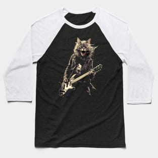 Rock & Roll Music Concert Festival Cat Rock Guitar Baseball T-Shirt